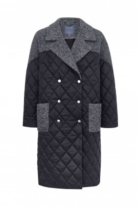 Черное стёганное пальто арт.3580