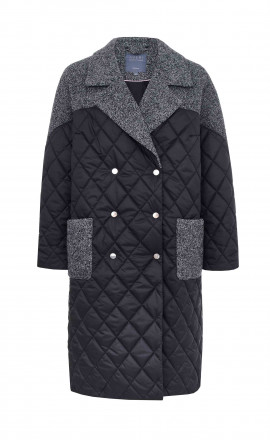 Черное стёганное пальто арт.3580
