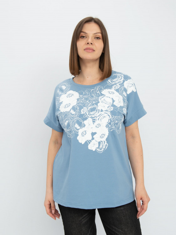 Голубая футболка с принтом арт.2975