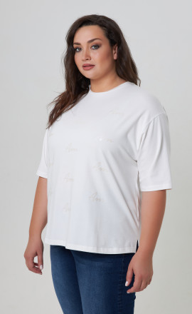 Молочная футболка оверсайз с принтом арт.3454