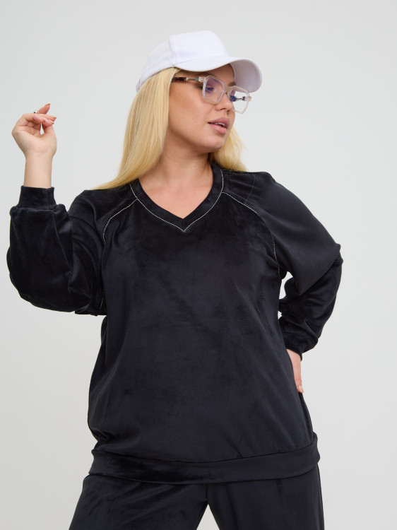Бархатный джемпер с V-образным вырезом арт.4349