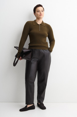 Коричневые кожаные брюки бананы арт.4353