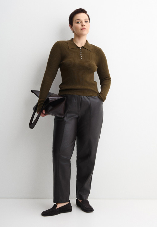 Коричневые кожаные брюки бананы арт.4353