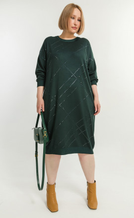 Вязаное изумрудное платье с пайетками 3054