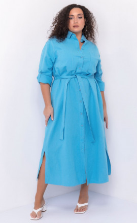 Голубое льняное платье-рубашка арт.3325