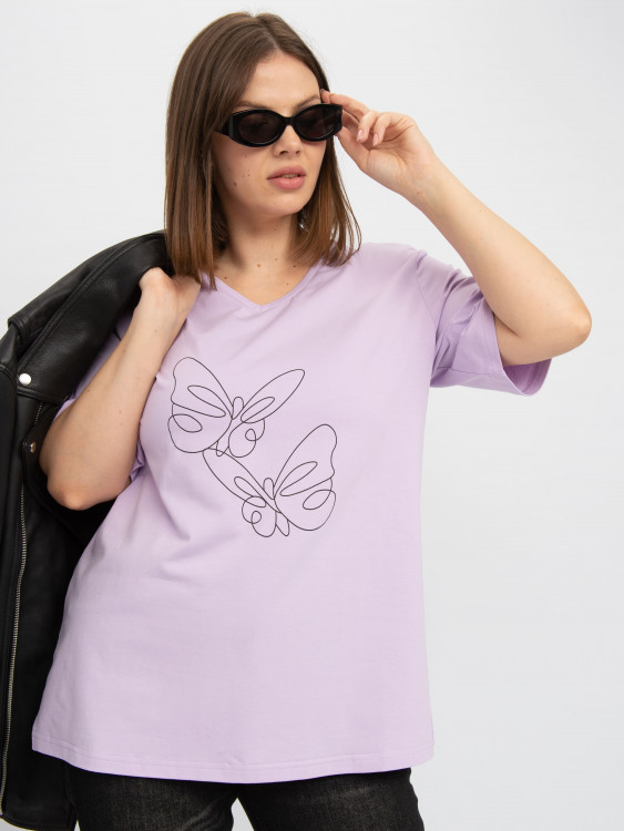 Лавандовая футболка с принтом бабочка арт.2973